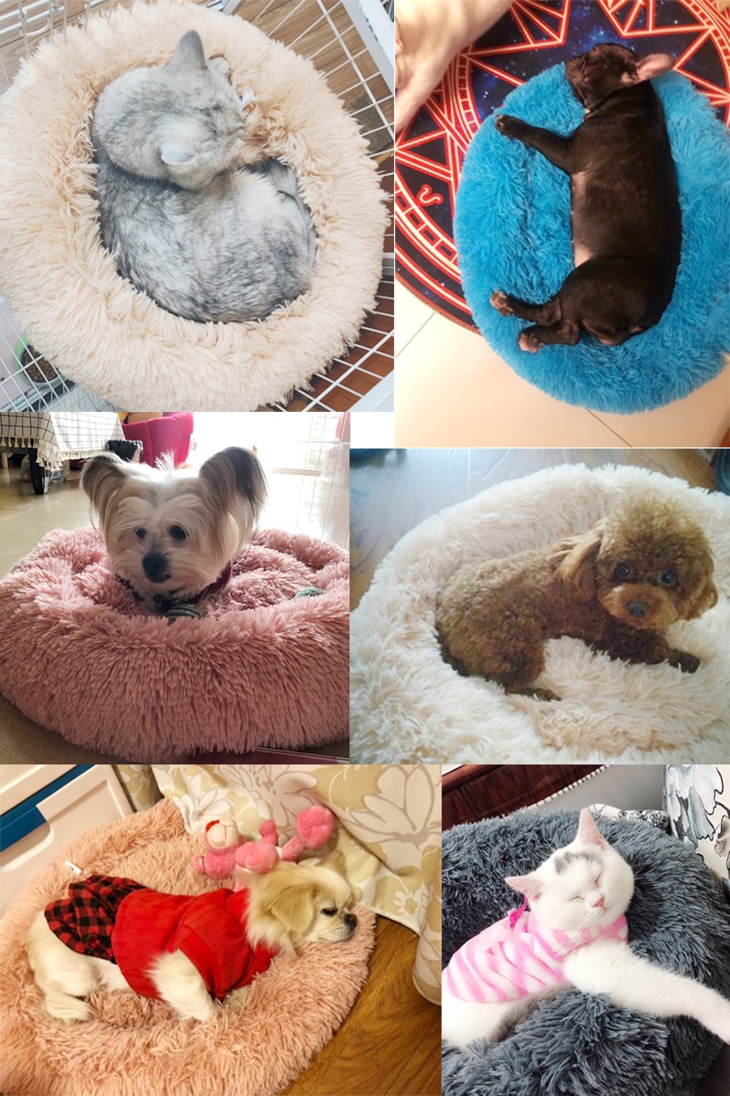 Soft Long Plush Round Pet Dog Bed for Small Medium Dogs Winter Warm Cat Bed Sleeping Lounger House Kitten Puppy Dog Bed Mat